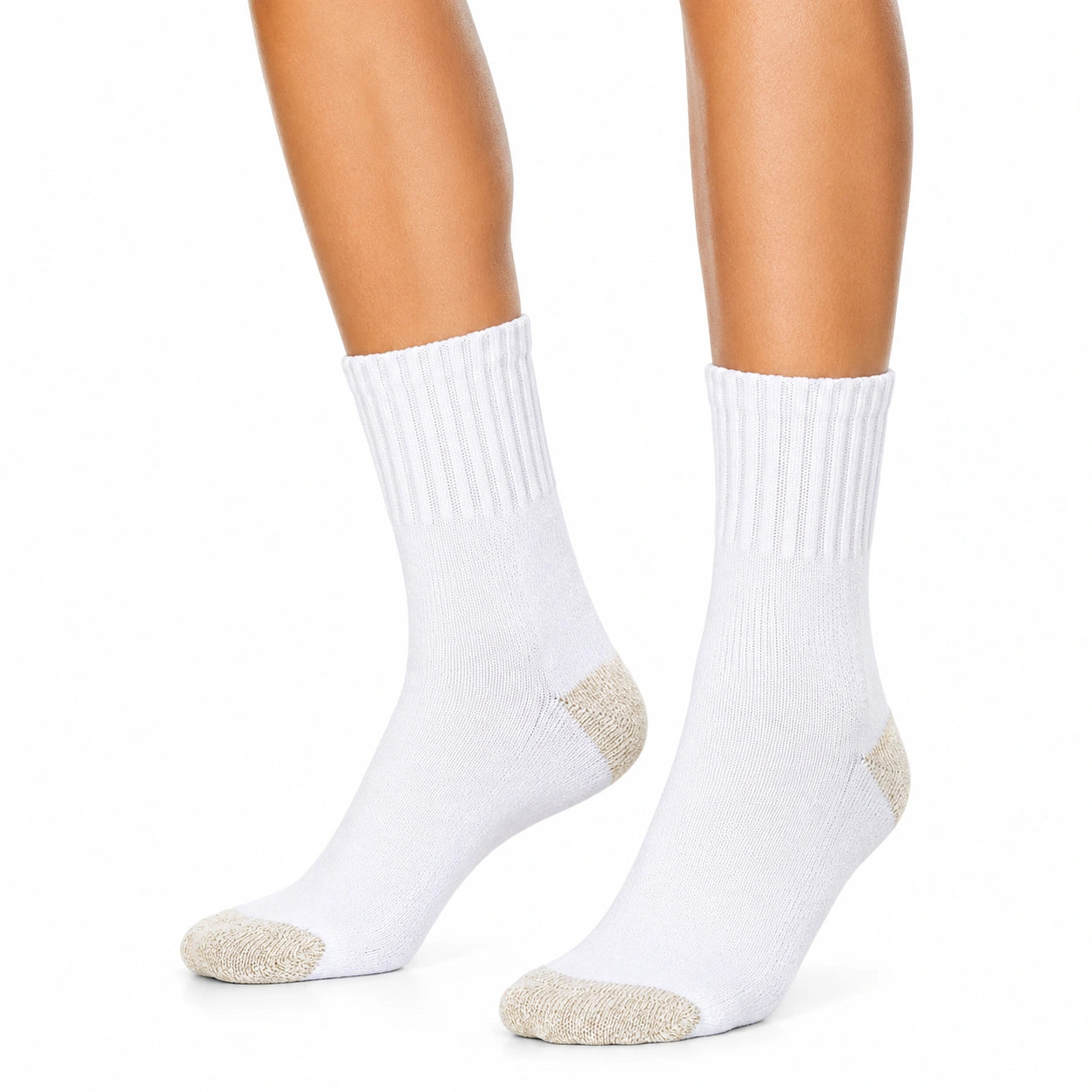 Calze sportive 43-46 in cotone bianco e beige a coste