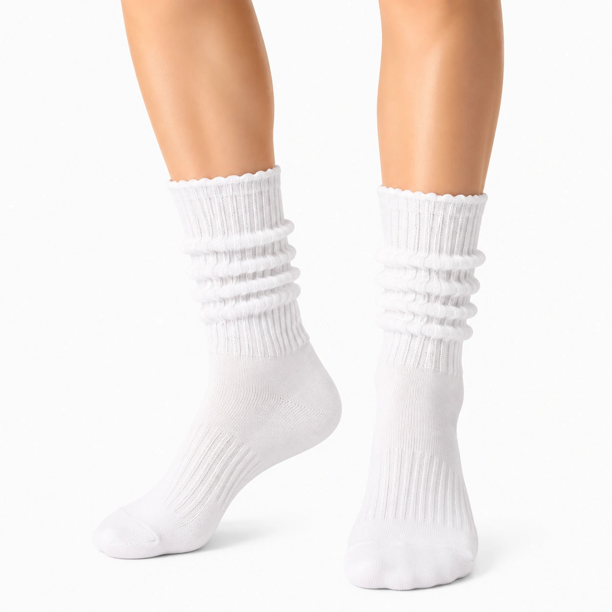 Calze a coste bianche 35-38 in maglia stile arricciato