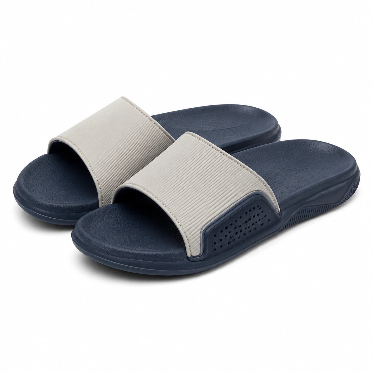 Ciabatte taglia 40/41 in materiale sintetico blu navy e beige con fascia testurizzata