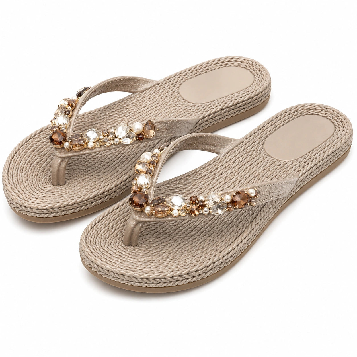 Infradito donna 40/41 sintetiche beige con applicazioni gioiello - stile estivo