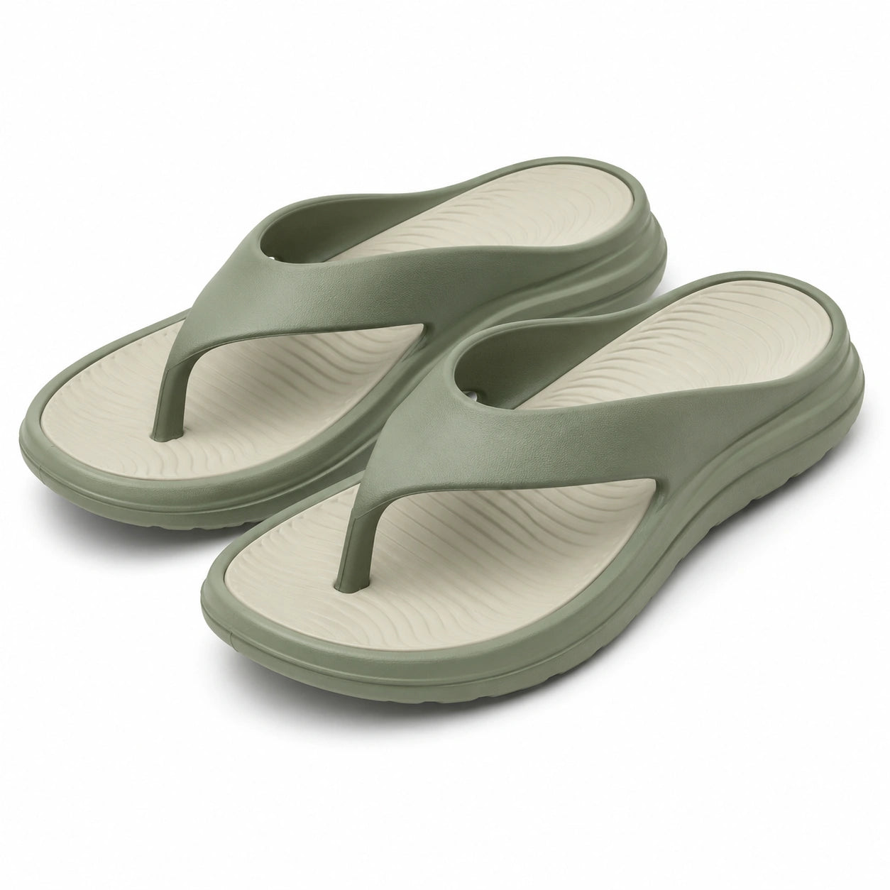 Infradito con zeppa 40/41 in EVA verde salvia e beige - suola sagomata per uso estivo