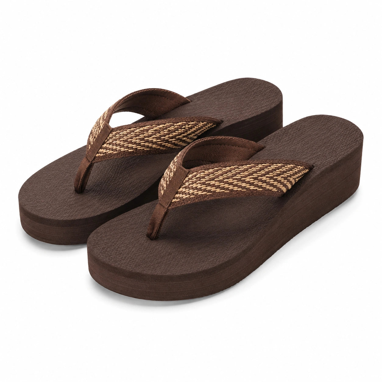 Infradito con zeppa 40/41 marrone in materiale sintetico con fasce intrecciate
