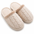 Pantofole 36/37 beige in tessuto a maglia con bordo effetto pelliccia